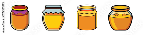 Four different jars of honey