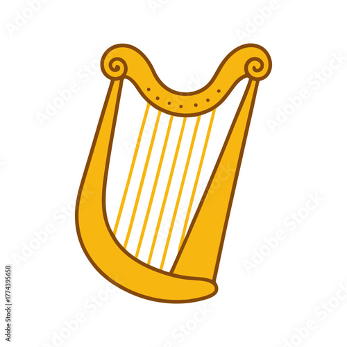 A golden harp art on transparent background