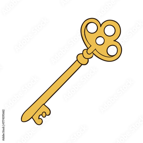 A golden ornate key on transparent background