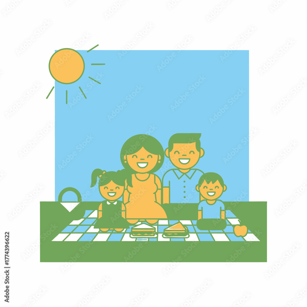 Fototapeta premium Happy Family Enjoying a Sunny Picnic Together Outdoors.