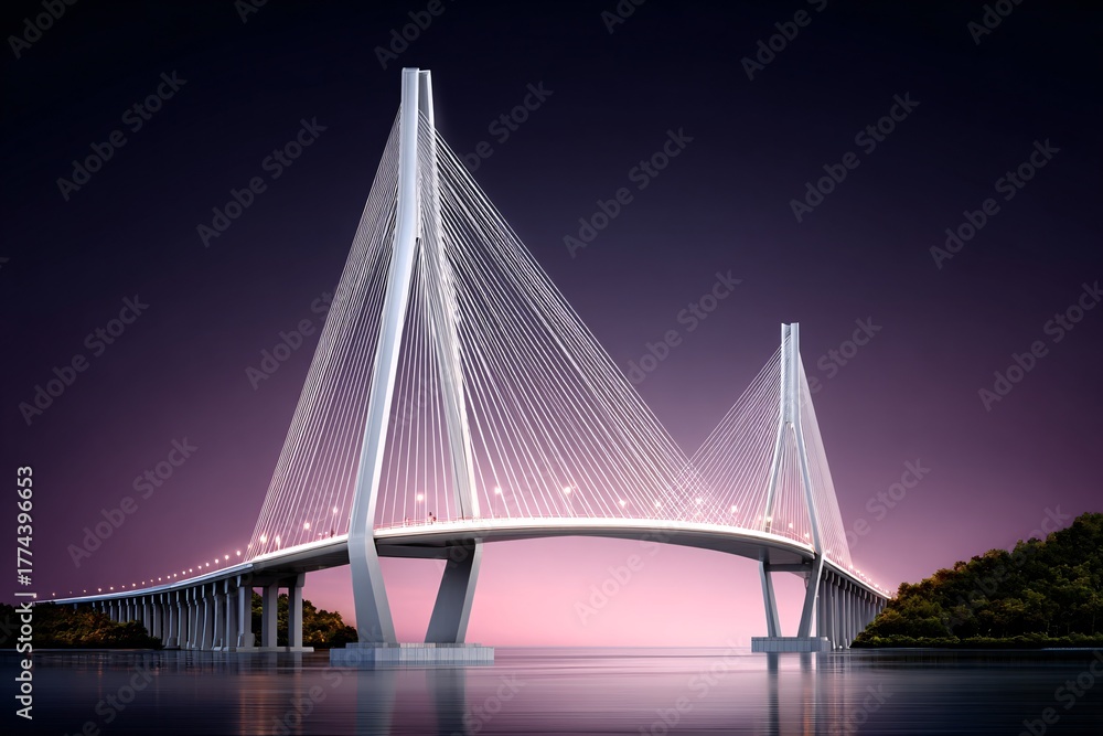 Naklejka premium Bridges of light connecting countries, peace + commerce theme,