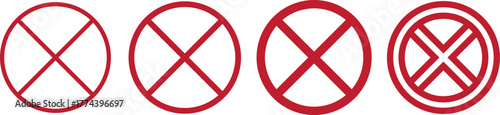 No icon set. Stop sign symbol. Set of red prohibition sign vector icons for signs, Disallowed or no symbol for public. Red warning icon. No entry sign or stop . Red circle sign stop entry ang slash 