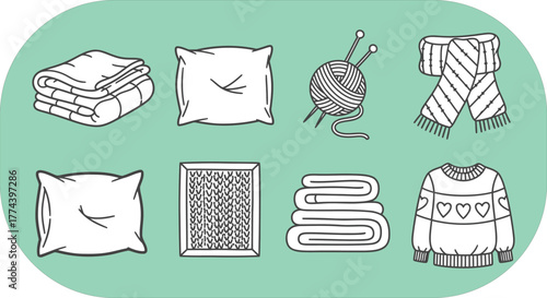 Cozy Home Comfort Textile Icons Set