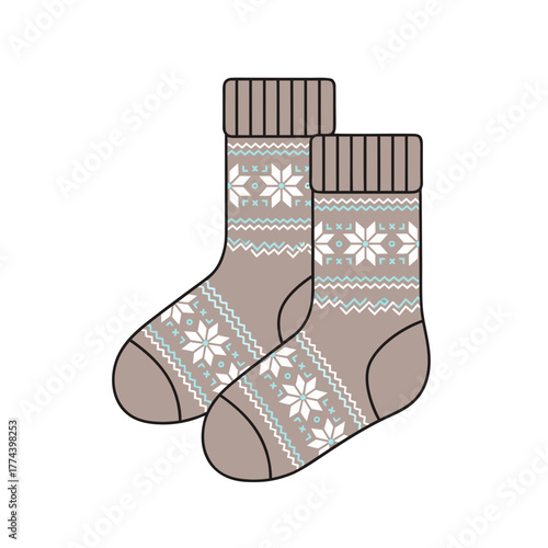 Cozy patterned socks in beige with winter snowflake design  