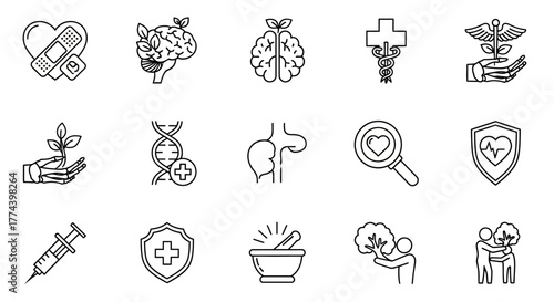 Outlined Heart with Bandage and Medical Patch Healthcare Symbol.