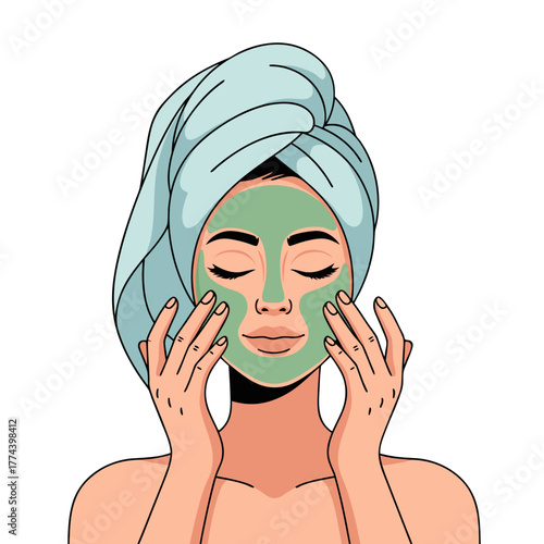 Young woman applying facial mask while relaxing at home  