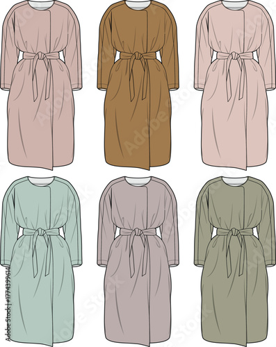 Variety of Trench Coat Illustrations in Different Colors and Styles