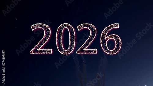 Colourful fireworks forming number 2026 in night sky new year celebration holiday festival light explosion dark background concept