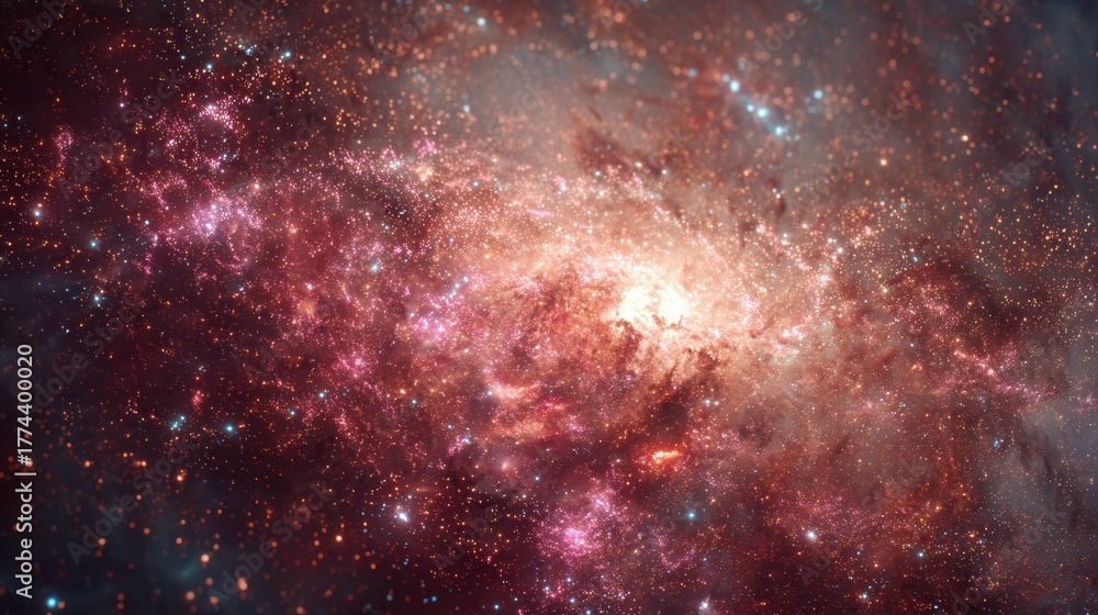 Naklejka premium distant galaxy core, glowing energy, cosmic starfield background 