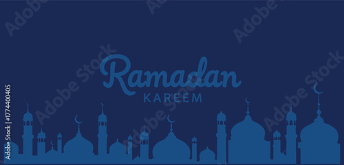 Ramadan Kareem Greeting with Mosque Skyline Background Design
