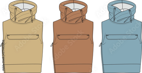 Sleeveless Hooded Sweatshirt Casual Fashion Vector Designs
