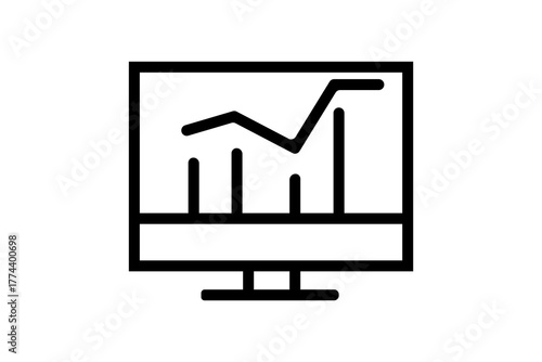 The image is a bold, black-and-white line icon that represents complex data visualization or computer analysis.