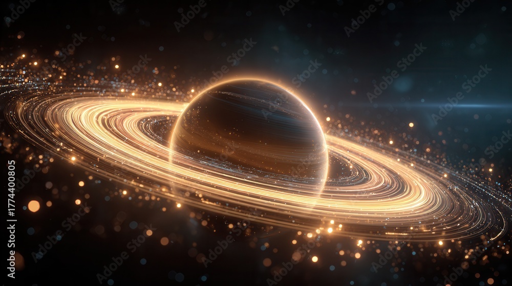 Obraz premium planet with glowing rings, starry outer space background 