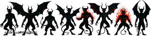 A group of shadowy demonic figures with wings and horns