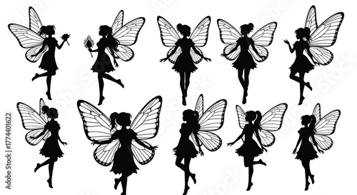 A collection of fairy silhouettes with delicate wings