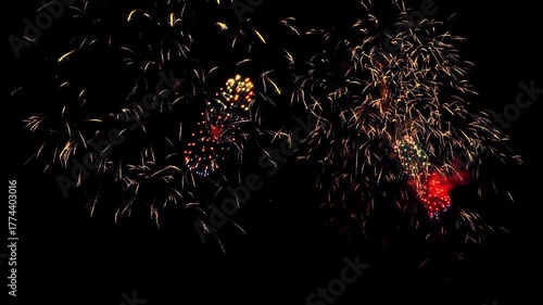 Spectacular fireworks display lighting up the night sky with vibrant colors and dynamic explosions