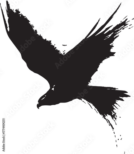 Eagle silhouette vector illustration isolated on white background. Majestic bird of prey symbolizing freedom, strength, power, and wildlife.