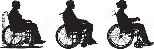 Silhouette of a man in a wheelchair isolated on white background. Disability, accessibility, inclusion, and mobility concept illustration.