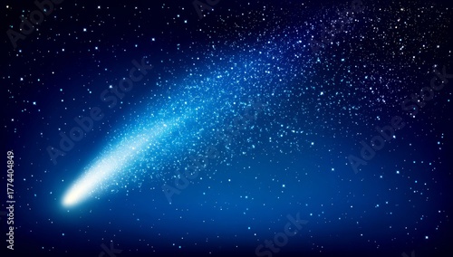 Through deep space an icy and frozen comet is moving quickly, creating a trail of frozen vapor and dust as it goes