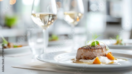 Elegant dining setup with gourmet lamb dishes, rich sauces, and sophisticated garnishes.