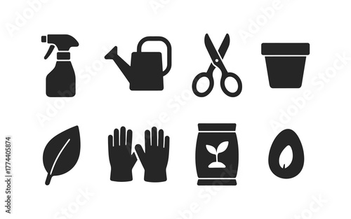 Gardening tools silhouette set: essential icons for horticulture enthusiasts