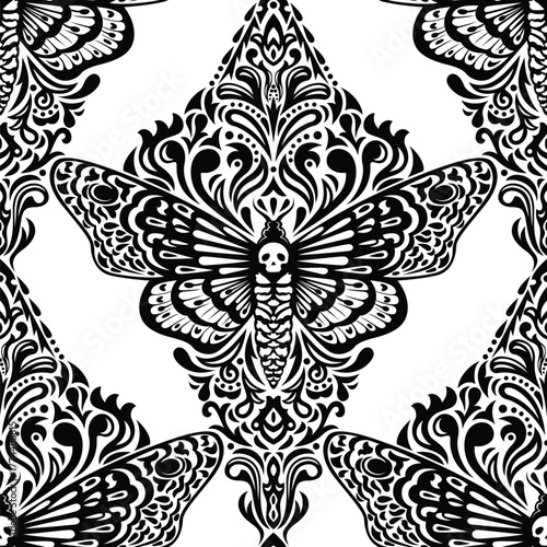 Death's-Head Hawkmoth Seamless Pattern