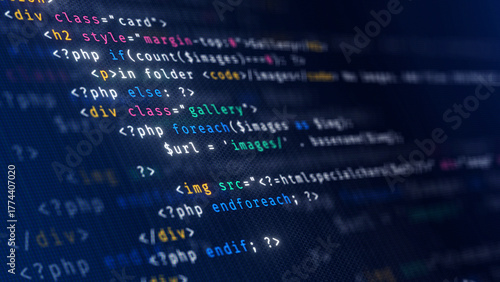 Code, HTML, php web programming source code. Abstract code background