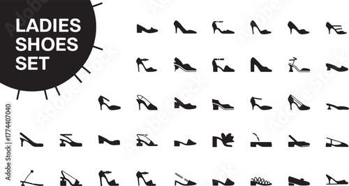 Collection of elegant ladies high heel shoe silhouettes fashion footwear variety