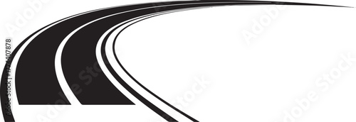 Curving asphalt highway leading forward with lane markings and white edges dynamic perspective