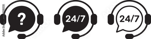 Customer support icons headset speech bubble 24/7 question mark service communication symbols