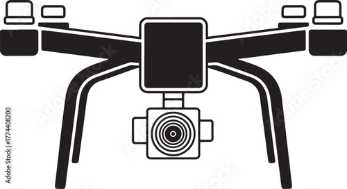 Modern quadcopter drone with camera detailed silhouette top view for aerial photography and videography