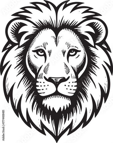 lion head emblem with detailed mane exuding strength and royalty