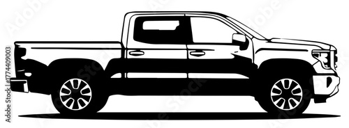 Black Silhouette Pickup Truck Icon. Best-Selling Vector for Graphic Design, Websites, and Mobile Applications.