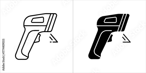 Two icons of a digital thermometer, one outlined and one solid black