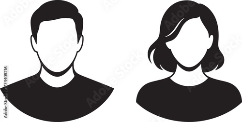 Simple black silhouette icons of male and female avatars for user profiles and concepts