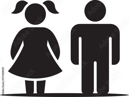 Simple black silhouette of a boy and a girl standing side by side