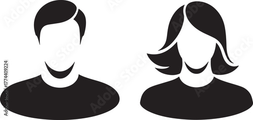 Simple black silhouette icon representing male and female user profiles for digital applications