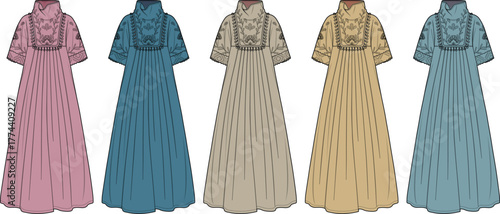 Collection of Elegant Gowns in Various Colors A Fashion Illustration Display