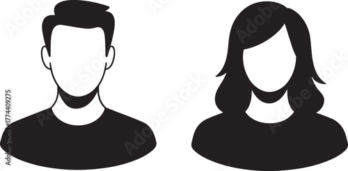 Simple silhouettes of male and female profiles iconic user avatars for digital platforms
