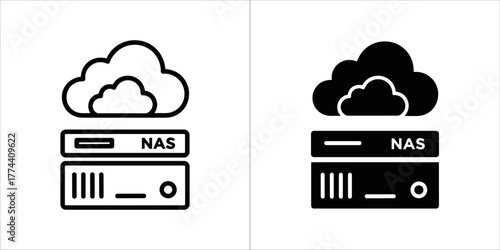 Two nas icons, one outline and one solid black, on a