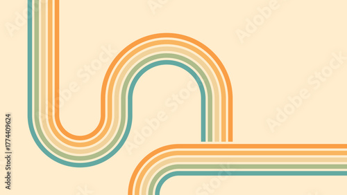 Abstract background of rainbow groovy Wavy Line design in 1970s Hippie Retro style. Vector pattern ready to use for cloth, textile, wrap and other.