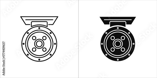 Outline and solid black icon of a fishing reel