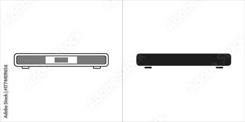 Outline and solid black icon of a soundbar