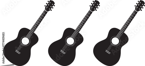 acoustic guitars lined up ready for music creation and performance