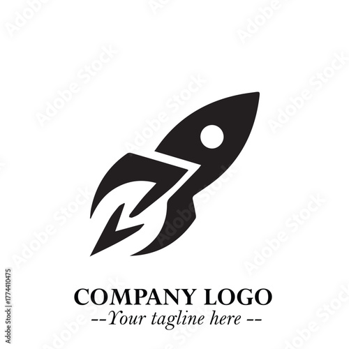 Rocket Logo Symbol in Black on the White Background with Modern Futuristic Space Design