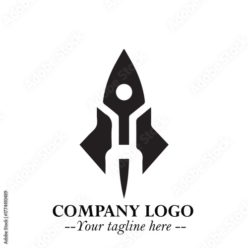 Rocket Logo Symbol in Black on the White Background with Modern Futuristic Space Design
