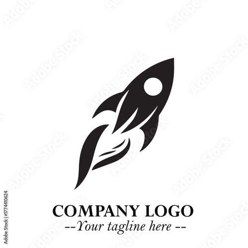 Rocket Logo Symbol in Black on the White Background with Modern Futuristic Space Design