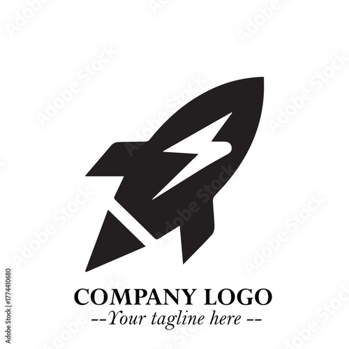 Rocket Logo Symbol in Black on the White Background with Modern Futuristic Space Design