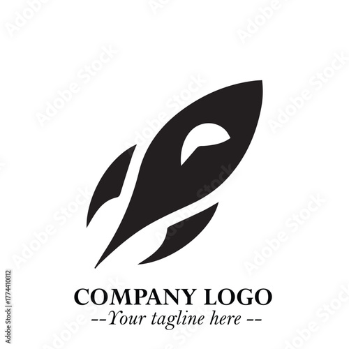 Rocket Logo Symbol in Black on the White Background with Modern Futuristic Space Design