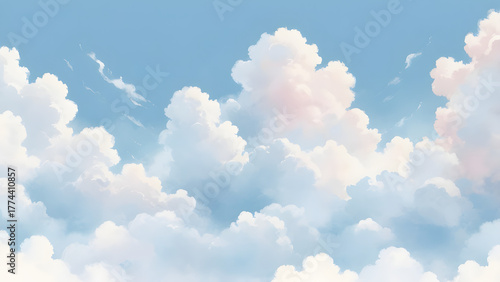 Vector illustration in watercolor brush style of blue sky with clouds.